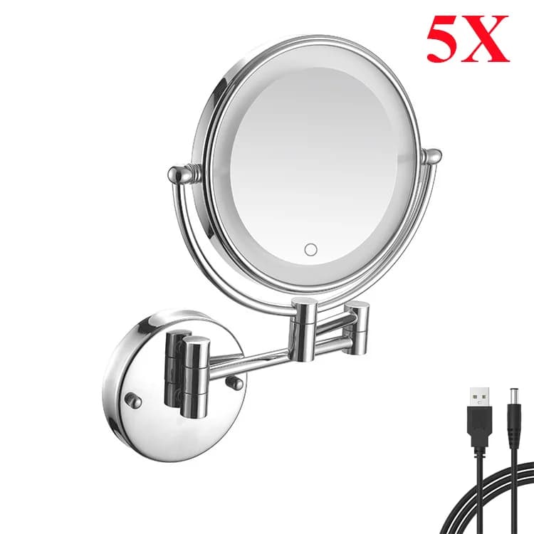 Miroir de salle de bain LED avec grossissement 3X, double bras extensible, pliable, mural, double fa