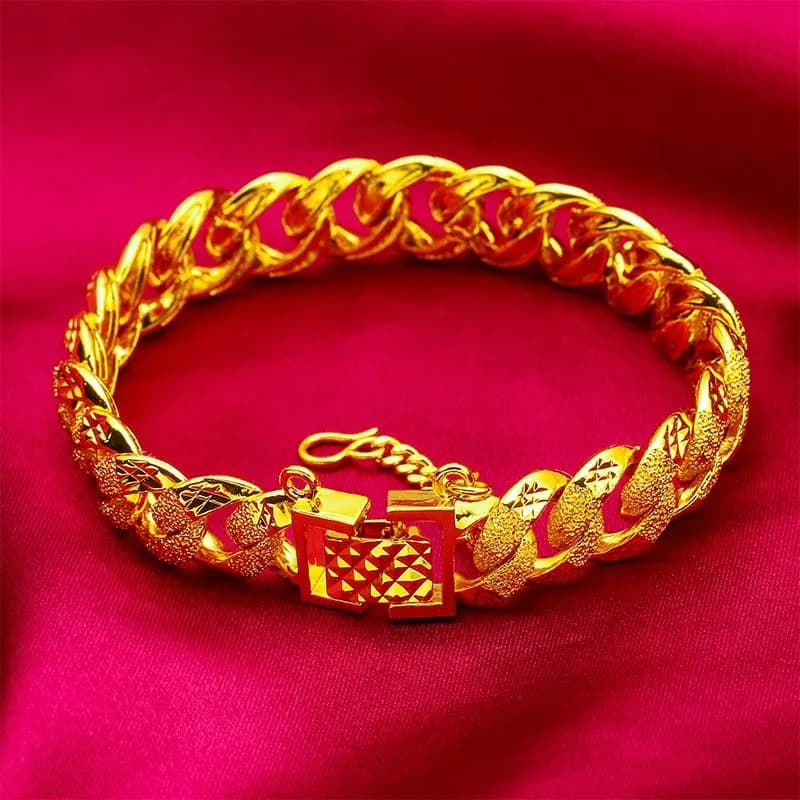 Bracelet de luxe en or véritable 9999, or véritable 24 carats, bracelet Boss, boucle M, bracelet cla