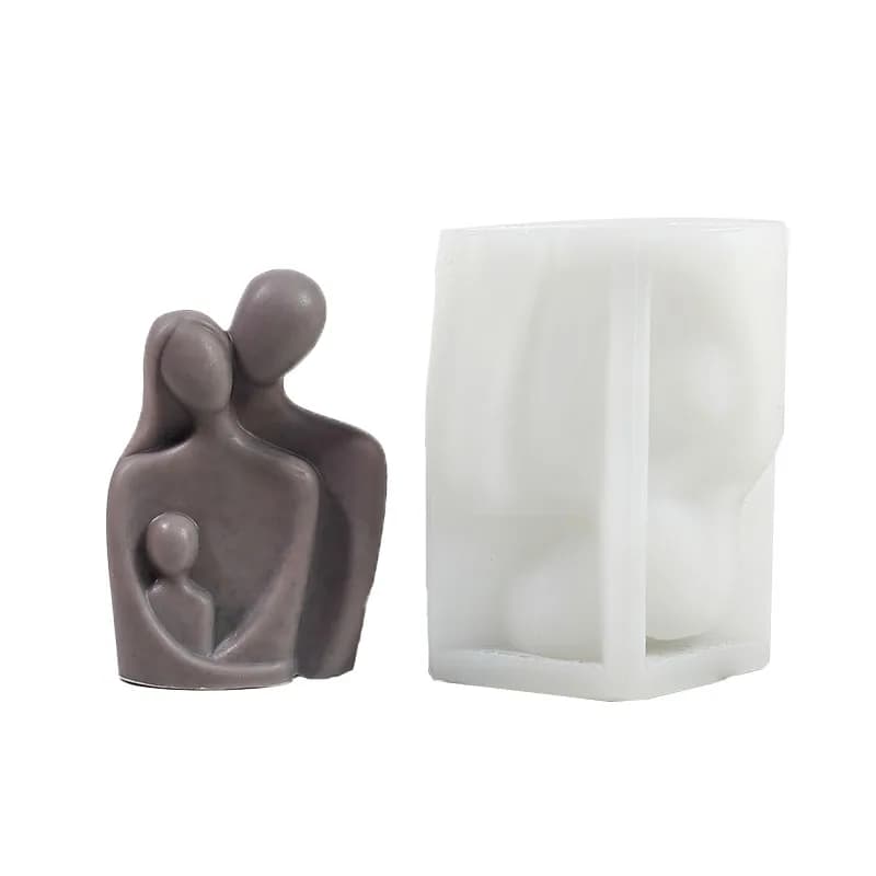 Moule en silicone pour bougies DIY, motif famille abstraite minimaliste de trois personnes, pour cir