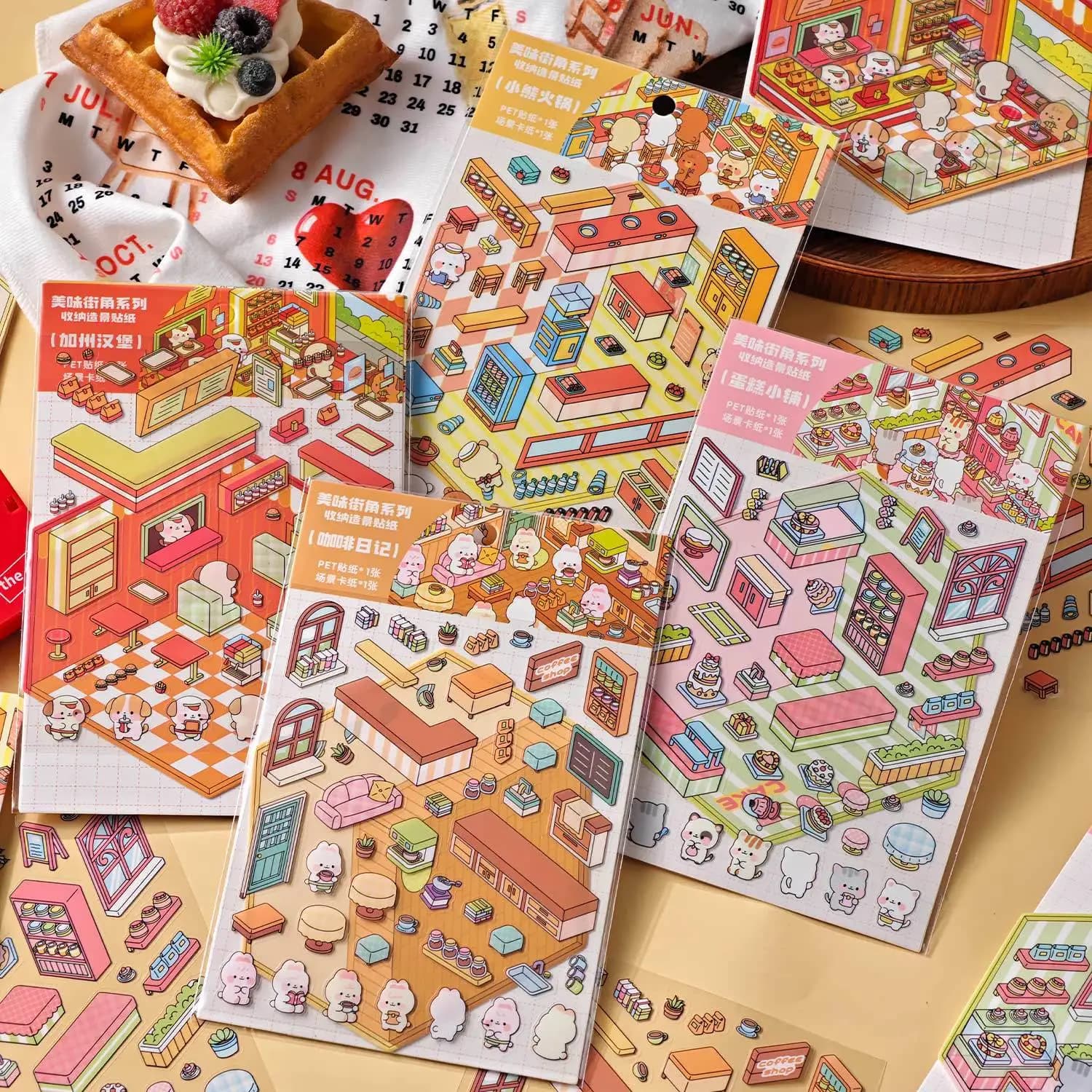 JCAC Assortiment de 4 designs d'autocollants de scène miniatures de style simple, pour journal, lois