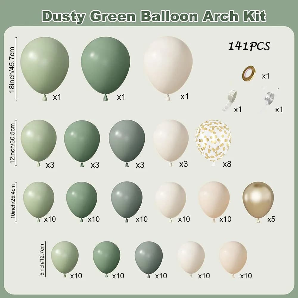 Kit d'arche de guirlande de ballons en latex vert sauge, beige et crème pour décorations de fête boh
