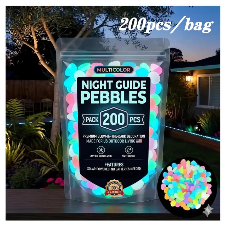 200 pierres lumineuses colorées pour jardin, pierres décoratives pour extérieur, pierres lumineuses