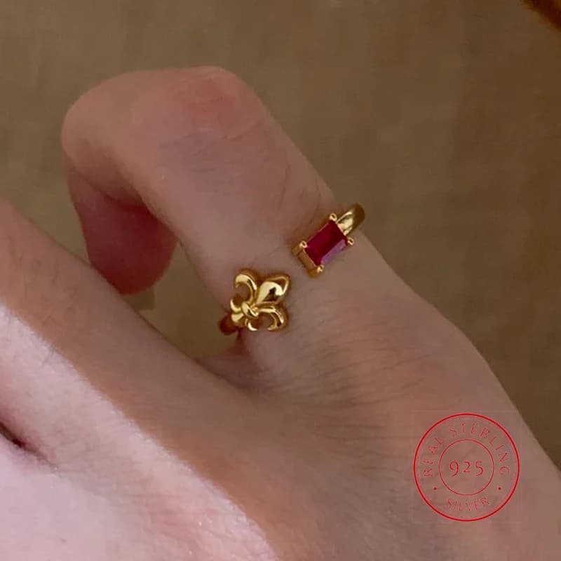 Bague Pinky en or Iris rubis de Style Royal pour femmes, bague sceau Vintage, bijoux de fête d'anniv
