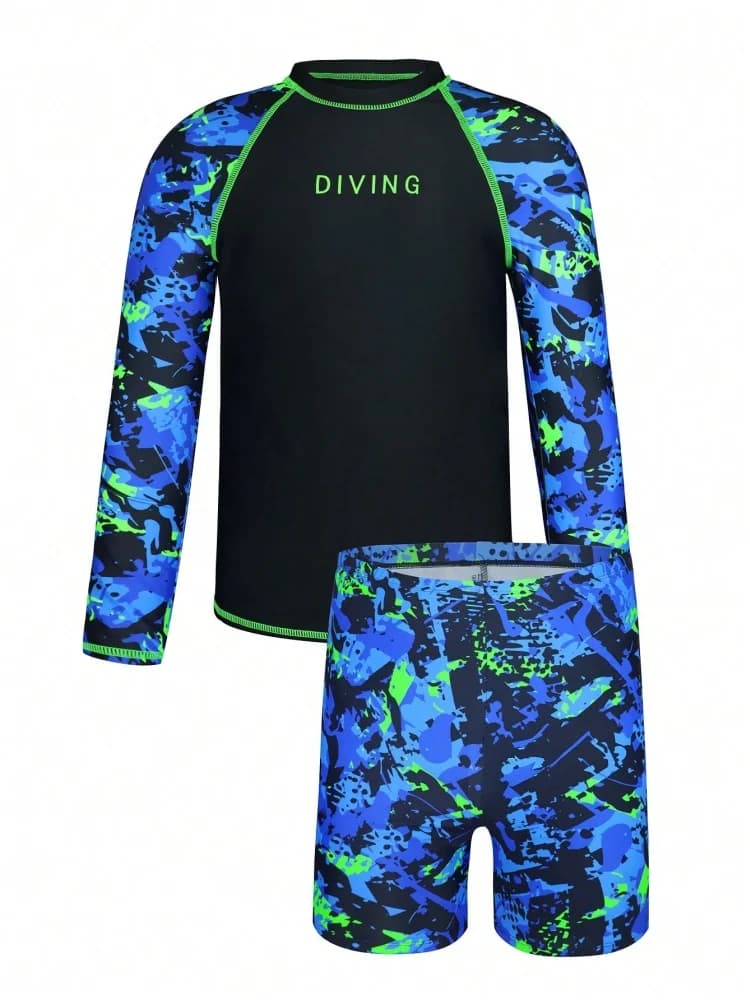 Garçon enfants maillot de bain 2026 nouveau solide cravate colorant manches longues maillots de bain