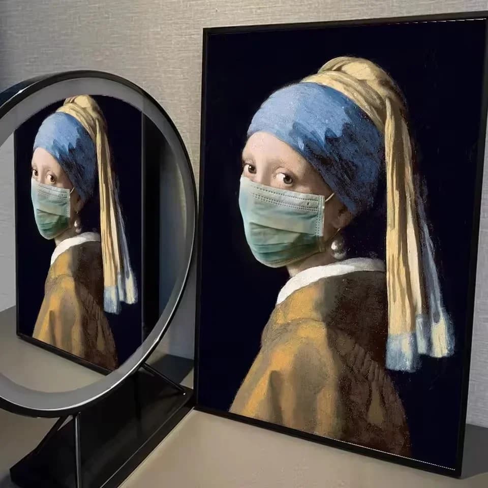 Affiche murale Mona Lisa pour salle de bain avec nez recouvert, impression d'humour toilette vintage