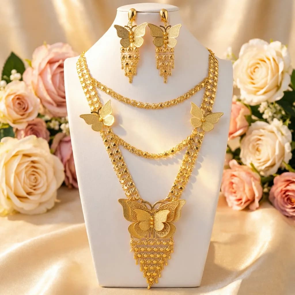 Ensemble de bijoux collier et boucles d'oreilles nigérianes de Dubaï, 2 pièces, cadeau de mariage ex