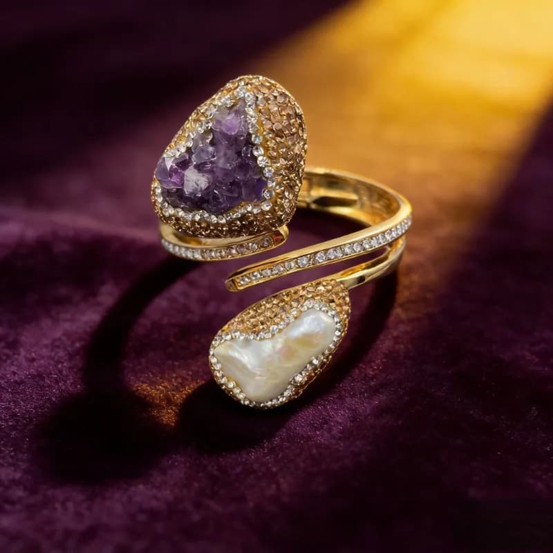Bracelet d'améthyste et de perles baroques uruguaies – Bijoux de déclaration chics pour cadeau de fê