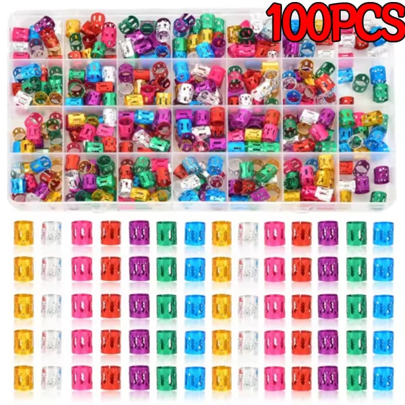 100 pièces Dreadlock cheveux anneaux cheveux bijoux manchettes pince cheveux tresses sales tresses p