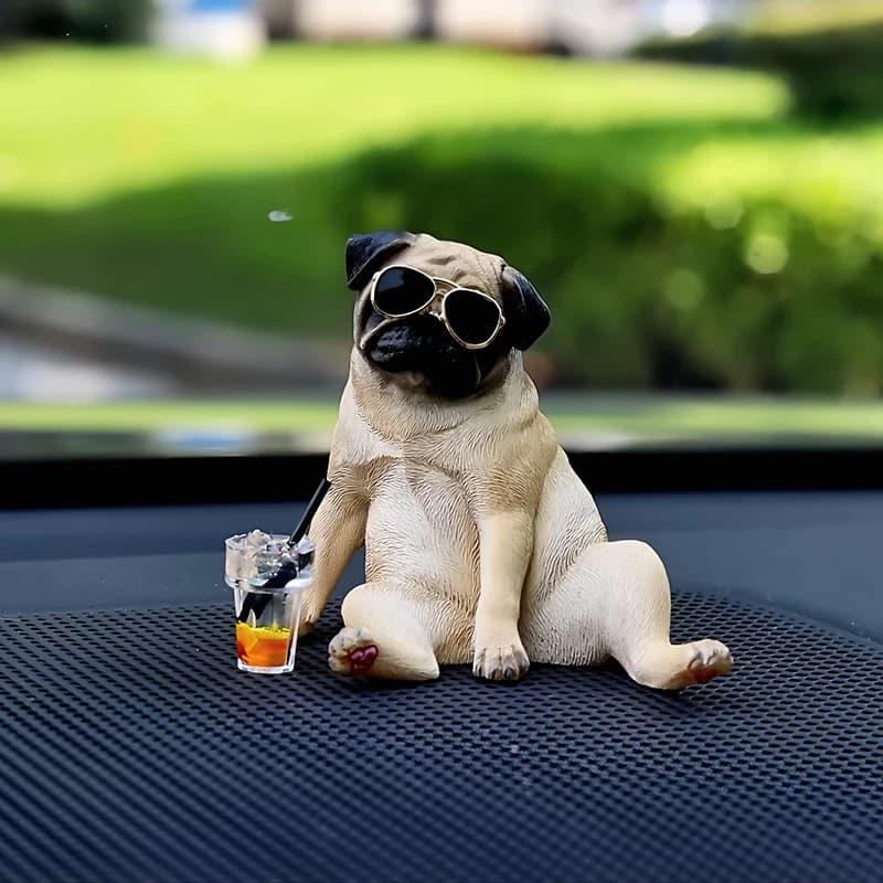 Accessoires de décoration intérieure de voiture mignons, bouledogue à la mode avec lunettes de solei