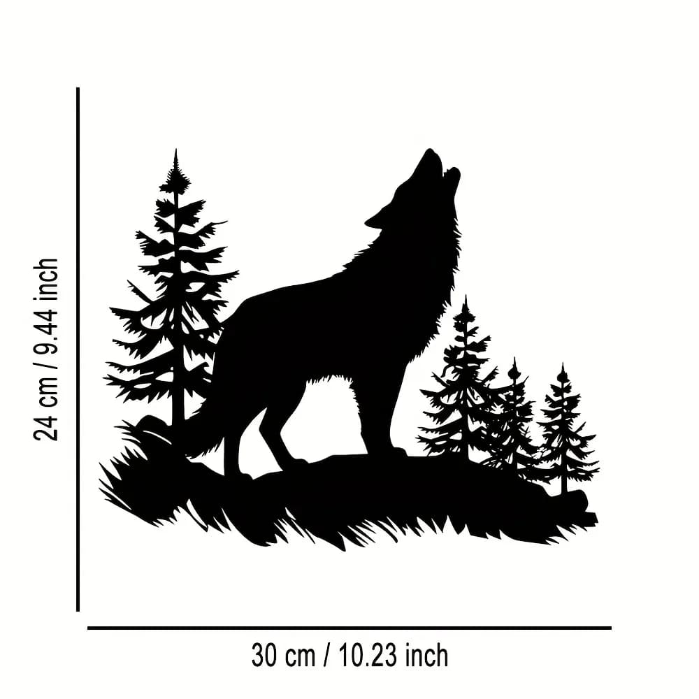 Décoration murale en métal « Loup hurlant dans la forêt », art mural minimaliste en fer avec silhoue