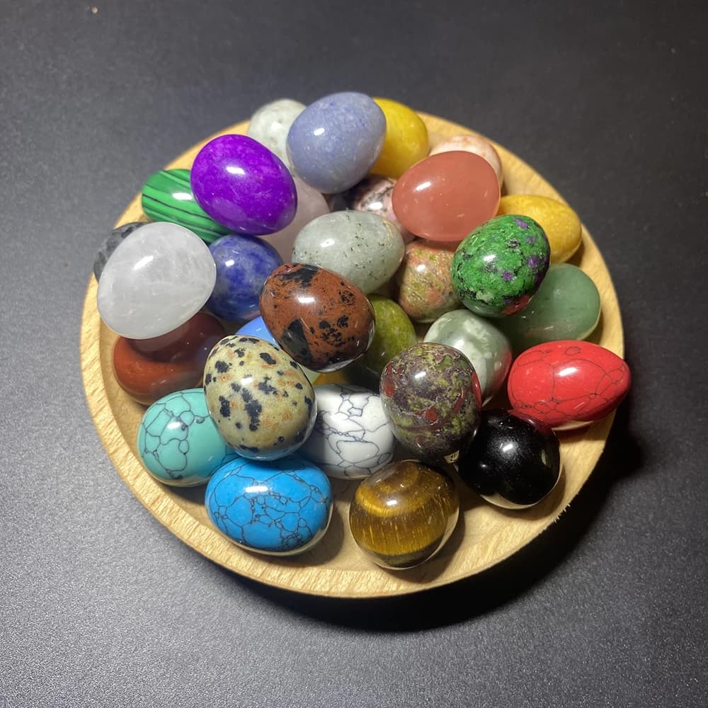 EG1 30 pièces d'œufs en cristal naturel, petits œufs en pierre de 2x1,5 cm pour la collecte de spéci