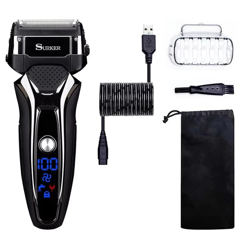 Rasoir électrique Rechargeable sec et humide pour hommes, pour barbe faciale, système à 3 lames, lav