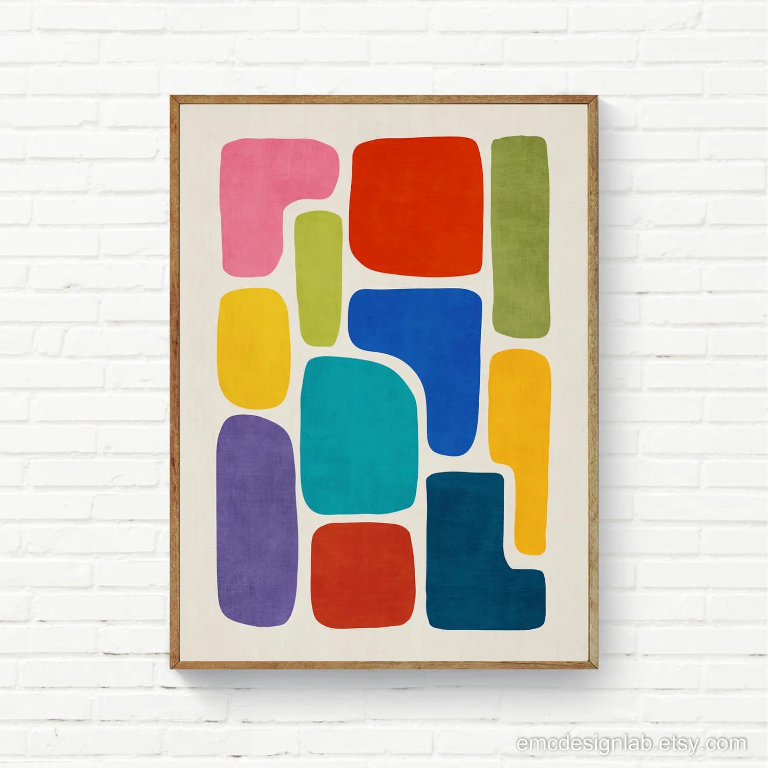 Affiche Boho du milieu du siècle, formes organiques colorées abstraites, cercles, peinture sur toile