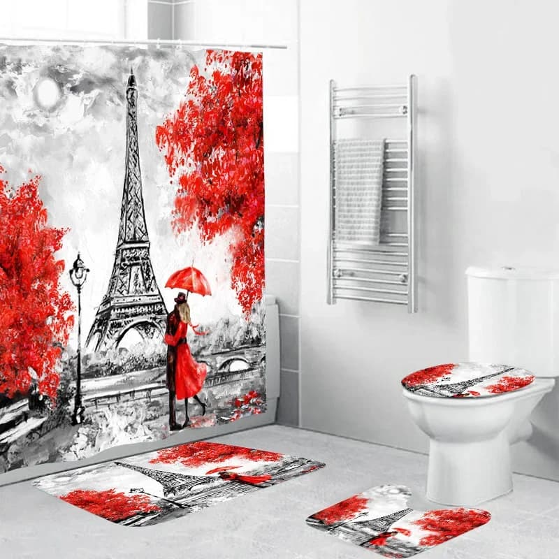 Rideaux de douche 180 cm imprimés Tour Eiffel, style parisien, rideau de salle de bain romantique, h