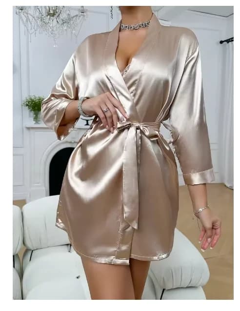 Peignoir à lacets en soie glacée pour femmes, pyjama d'été pour femmes, robe de maison sexy pour dam