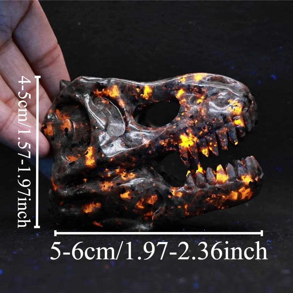 Yooperlite-Crâne de vorannosaure sculpté, dinosaure en cristal de réaction UV, figurine en cristal, 