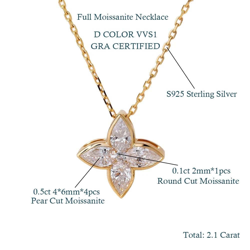Colliers pendentifs MUXIFC en moissanite, motif floral, coupe poire/ronde, chaîne en argent S925, bi