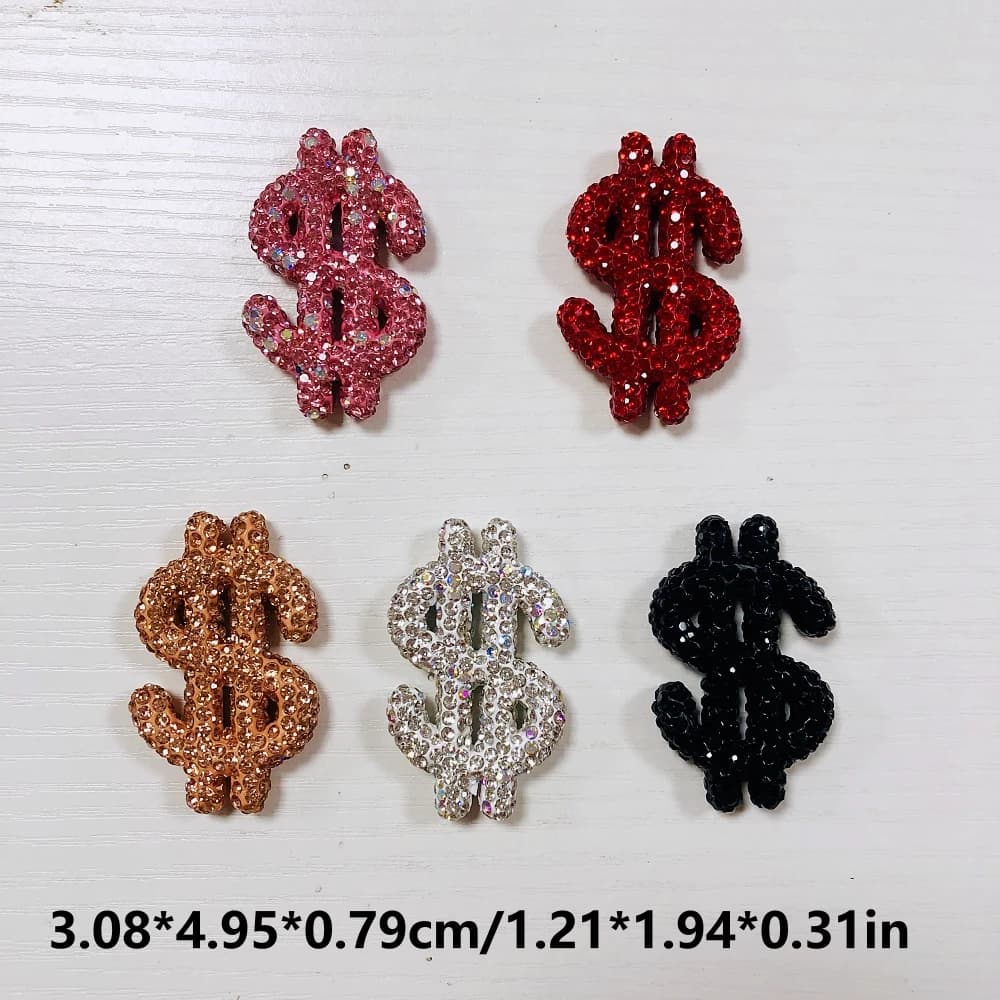 2 pièces de luxe paillettes plein strass argent symbole décor évider Dollar marque charme bricolage 
