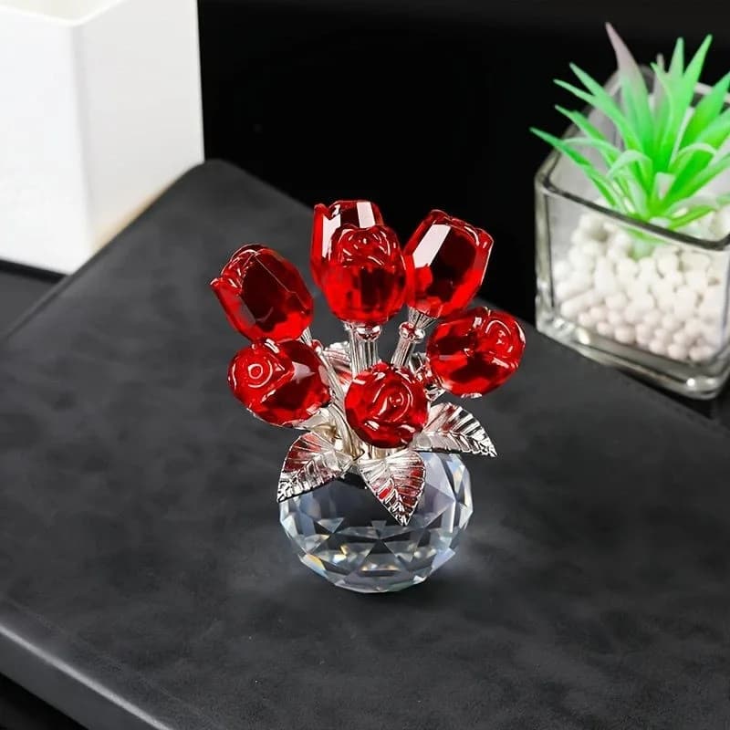 Cadeau décoratif de roses éternelles – Lot de roses en cristal coloré simulé, adapté à la Saint-Vale