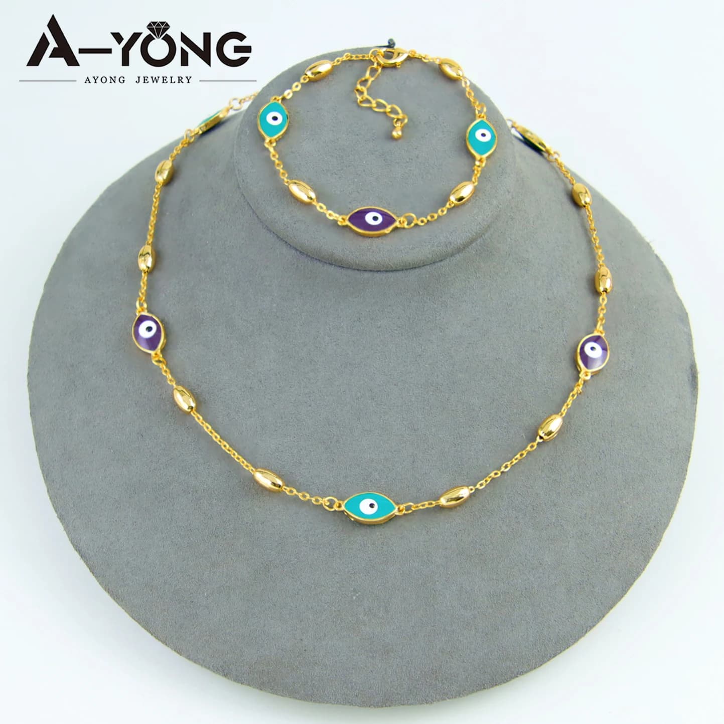 Ensemble collier et Bracelet Vintage au Design arabe, plaqué or 18 carats, mauvais yeux turcs, ras d