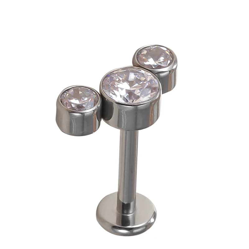 Boucles d'Oreilles en Titane G23, Bijoux de Piercing, Labret, Helix, Cartilage, Tragus, 3 CZ, Pierre