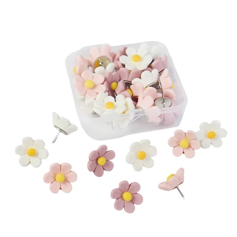 Punaises à fleurs avec étui, 20/30 pièces, punaises décoratives, épingles à dessin, épingles carte,