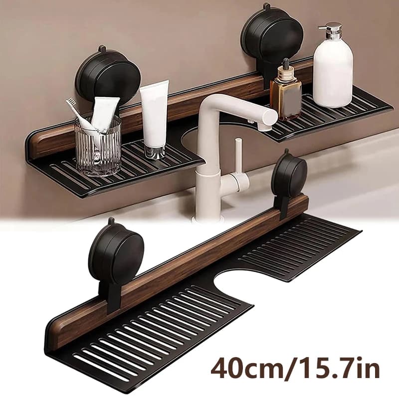 Étagère de salle de bain à ventouse en noyer prune, étagère de rangement de salle de bain amovible s