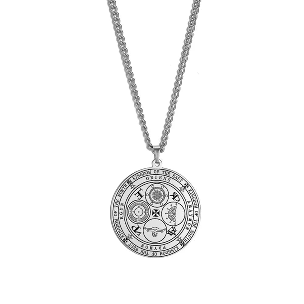 EUEAVAN Collier pendentif en acier inoxydable avec quatre archanges puissants, sceau des quatre empe