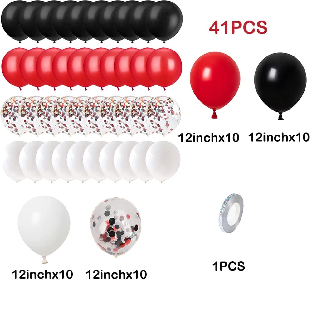 Ensemble de Ballons Rouges, Noirs et Blancs à Hélium, Décor de ixde Casino, Course, Premier Annivers
