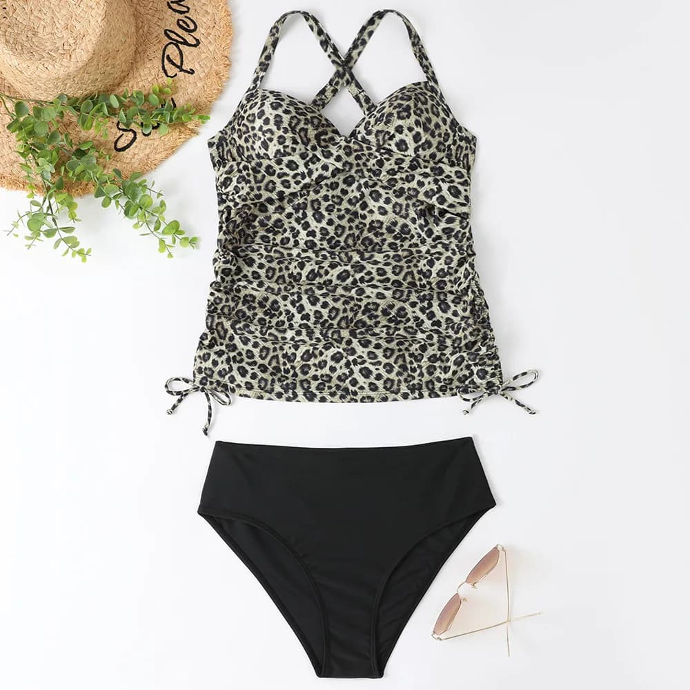 Maillot de bain deux pièces imprimé cuir chevelu, col licou, tankini, sexy, vêtements de plage, médi
