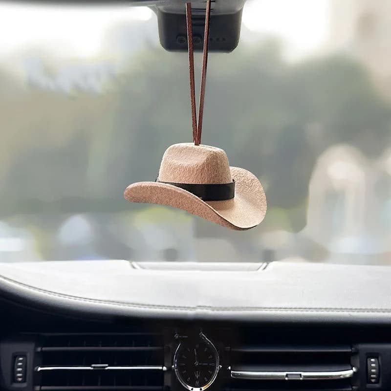 Ornement de voiture de chapeau de cowboy mignon – Décor pendentif en tissu pour femmes et hommes, ac
