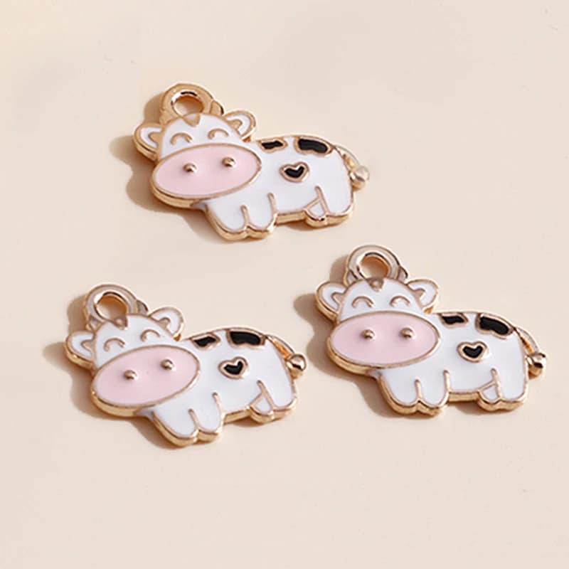 Breloques de vaches à lait en cristal émaillé, bijoux faits à la main, collier, bracelet, boucles d'