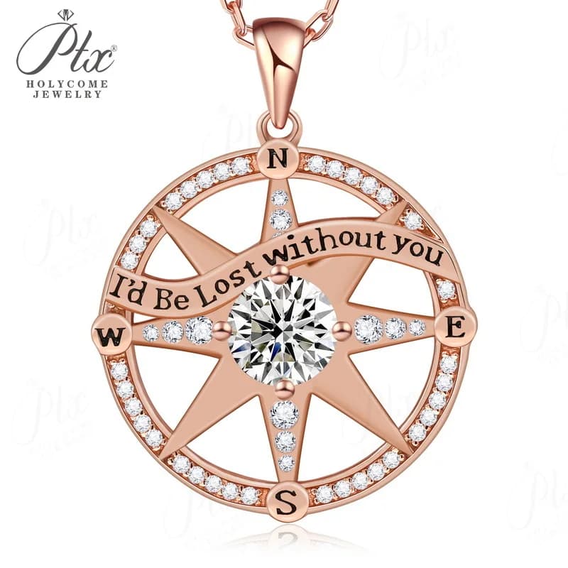 Boussole pendentif collier Moissanite diamant D couleur VVS1 925 bijoux en argent Sterling pour femm