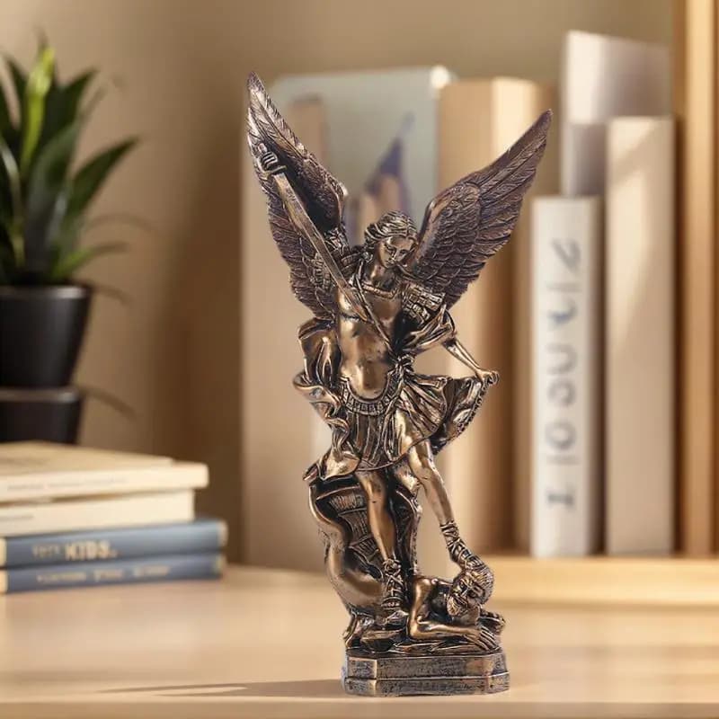 Nouvelle Statue de San Miguel Arcangel, Figurine en Résine Saint Michel Archange Bronzée Rétro, Déco