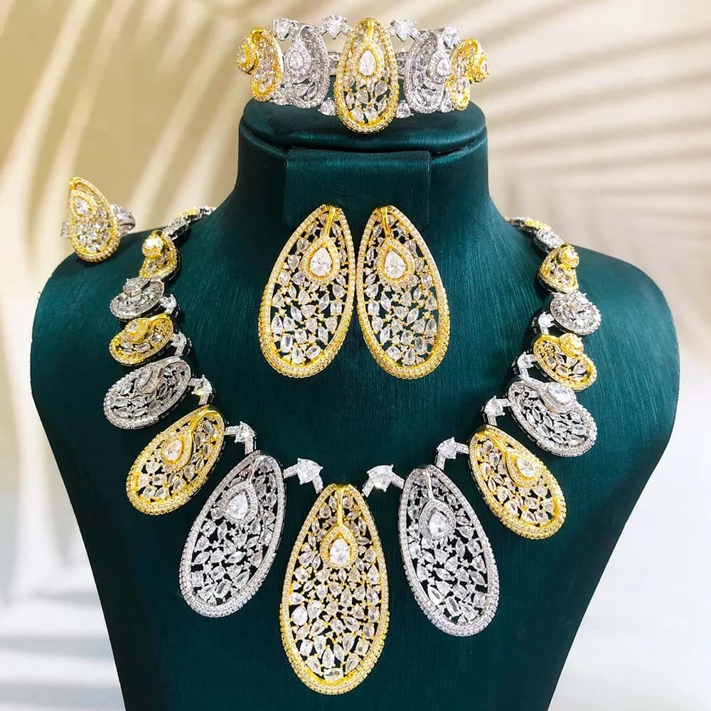 Parure de bijoux de mariée et de gala de haute qualité, multicouche, en cristal, avec collier, boucl