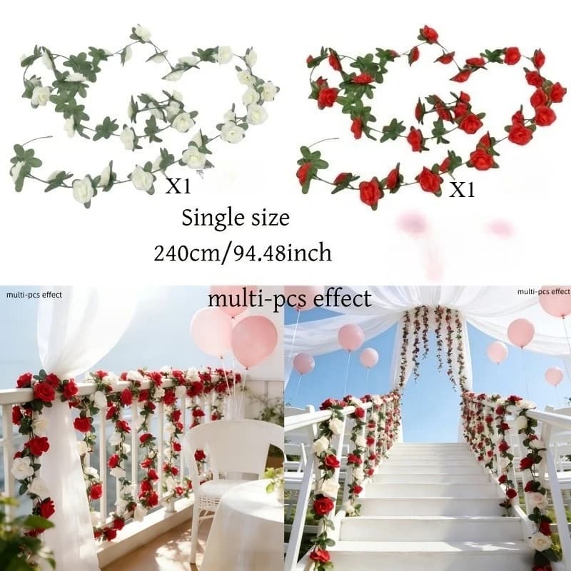 Guirlandes de fausses roses colorées, idéales pour les arches de mariage, les balançoires de jardin,