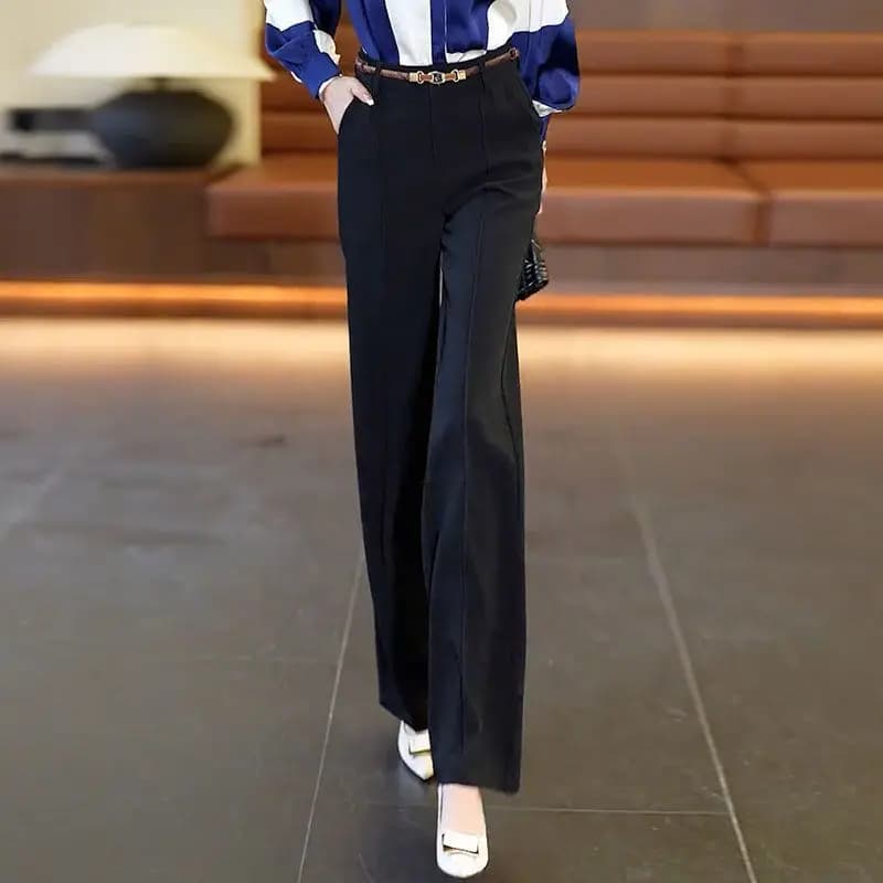 Pantalon de Travail à Jambes Larges pour Femme, Baggy Droit, Blanc et Noir, Vêtement de Bureau, Nouv