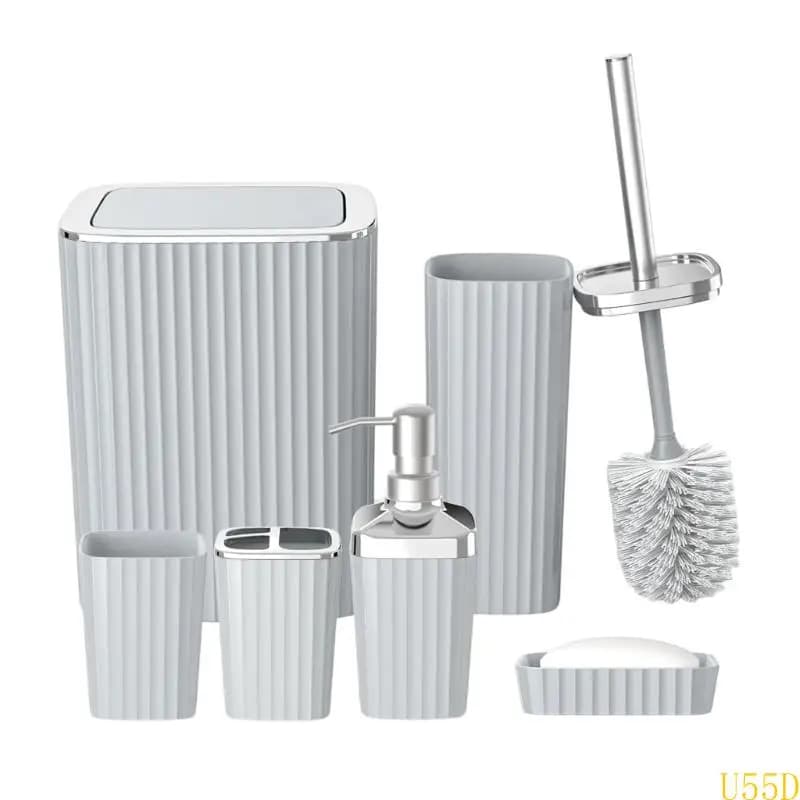 U55D 6PCS L'ensemble rangement salle bain moderne comprend une tasse distributeur liquide du support