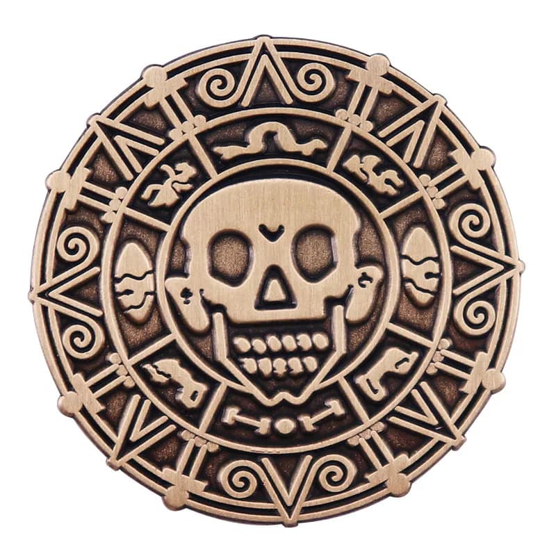 Médaillon Pirates des caraïbes, pièce aztèque en émail, broche rétro, Badge pour sacs à dos, bijoux 