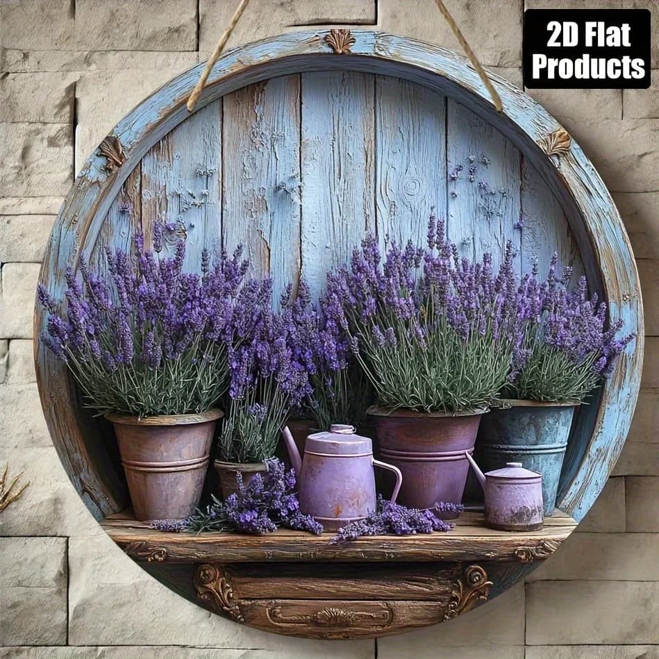 Plaque décorative ronde en bois plate 2D, 1 pièce, avec thème lavande, adaptée au Bar, cuisine, café