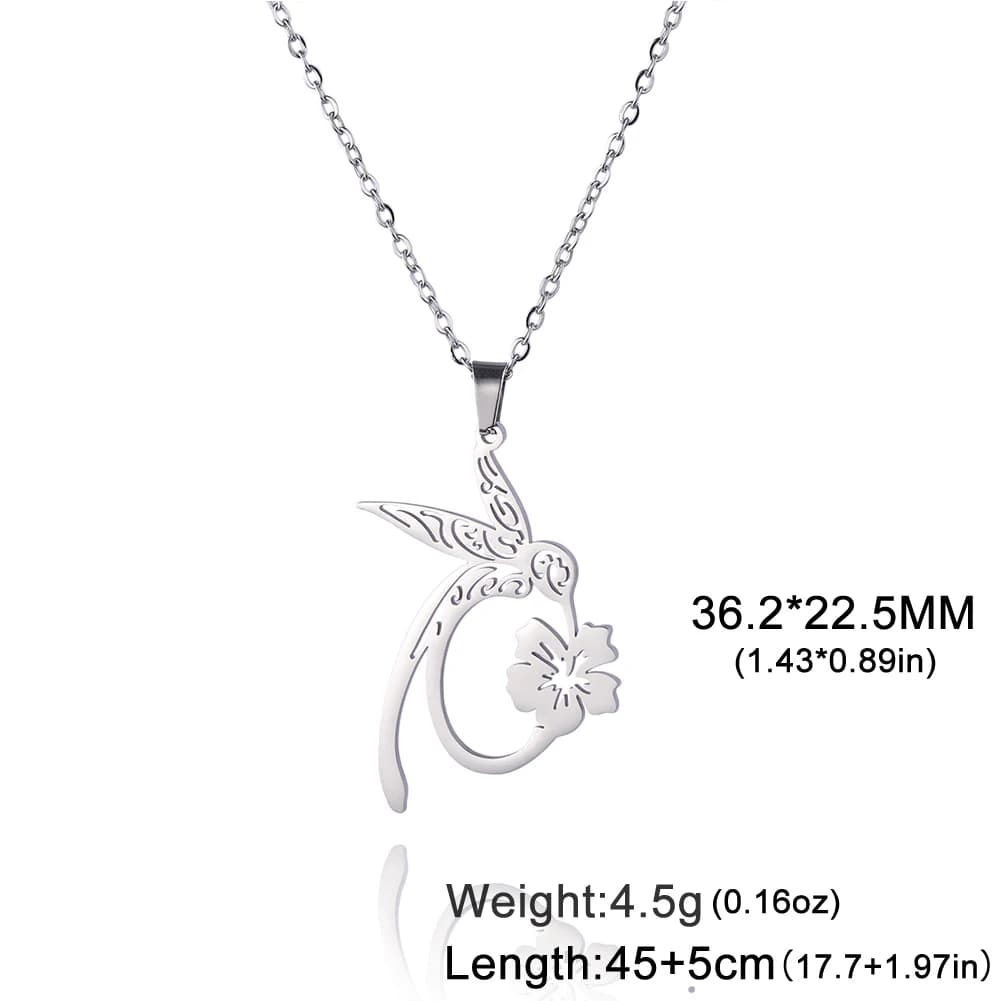 Teamer Collier vintage en acier inoxydable pour femme, colibris, cueillette de miel, animal mignon, 