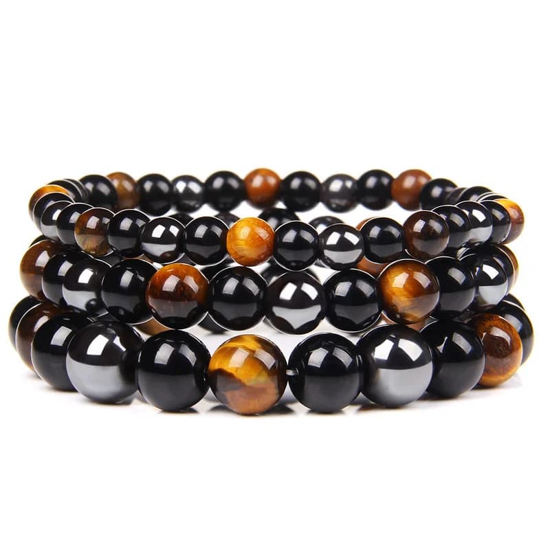 Bracelets en perles d'oeil de tigre en hématite d'obsidienne noire naturelle pour hommes et femmes, 
