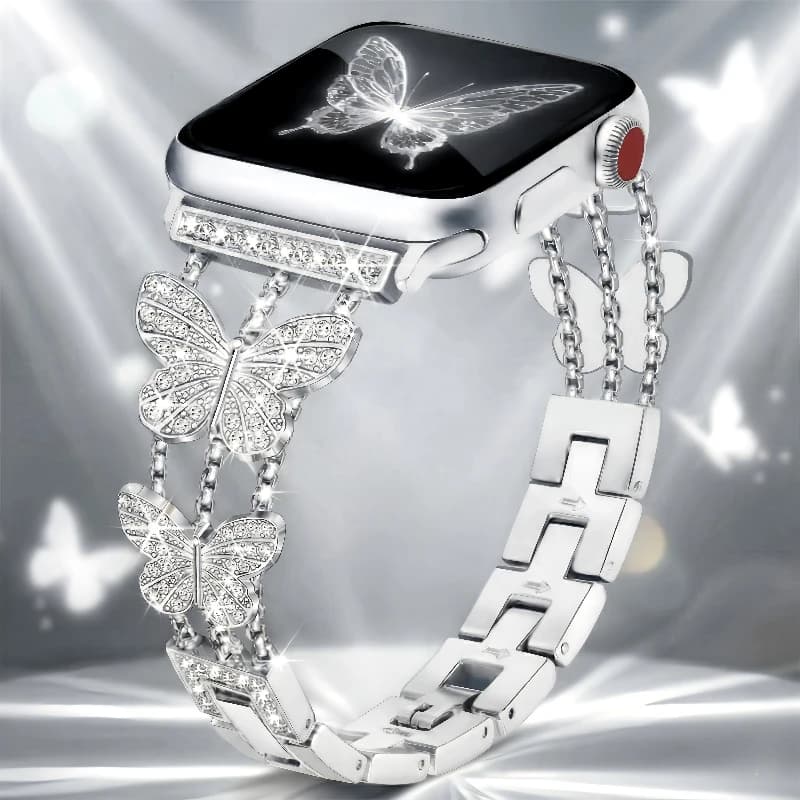Bracelet de bijouterie pour Apple Watch Ultra 49mm 40 44 42 46 41 45 38mm, Bracelet papillon en diam