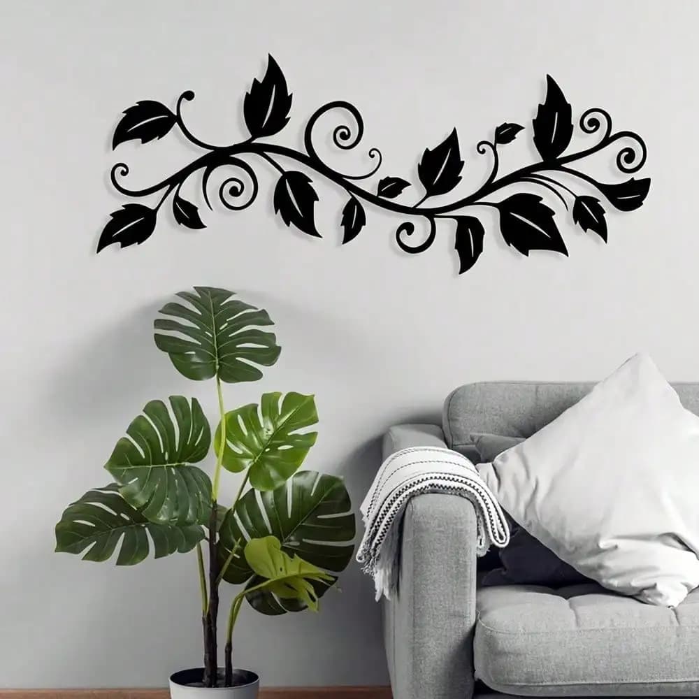 Grande décoration murale en métal en forme de branche de lierre noir, idéale pour la maison, le salo
