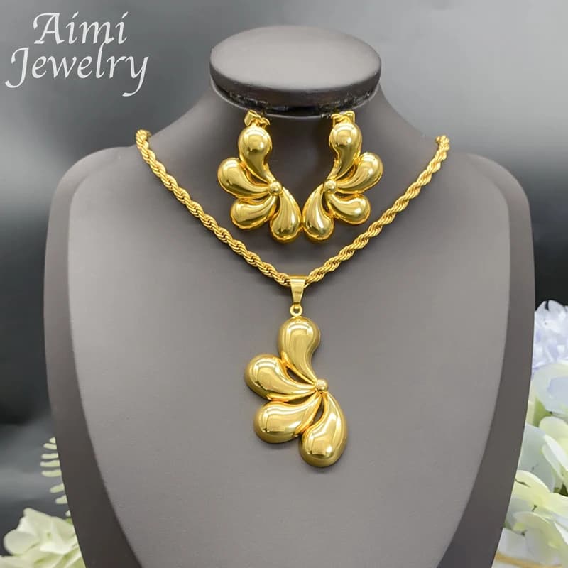 Ensemble de bijoux italiens simples plaqués or 18 carats pour femmes, boucles d'oreilles créoles épa