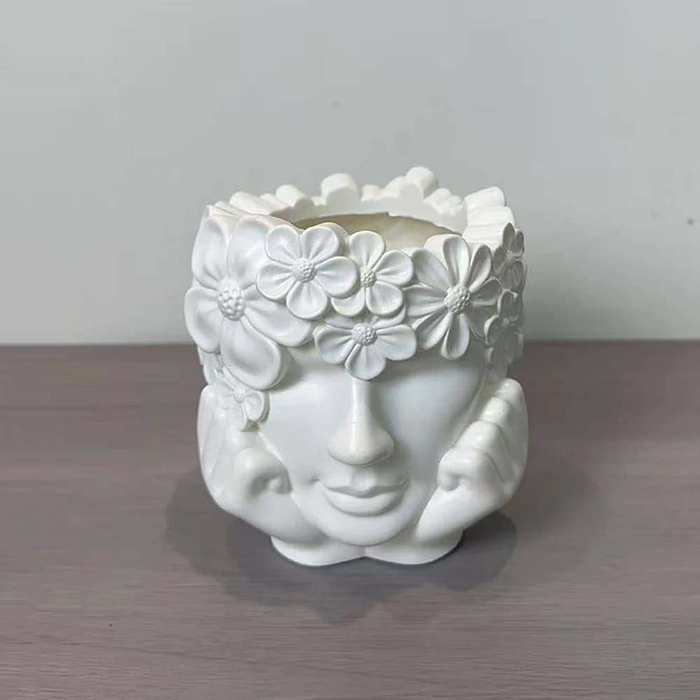 Magnifique pot de fleurs en résine en forme de fille tenant une fleur, pour plantes vertes, décorati