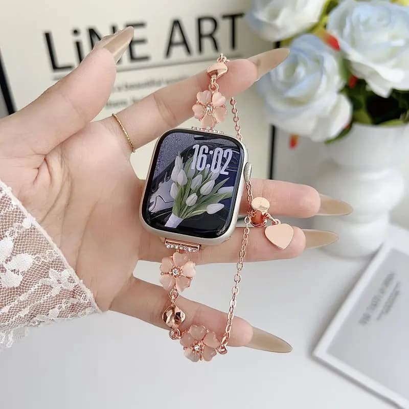Bracelet fleurie pour Apple Watch, bracelet réglable pour femmes, bracelet élégant pour iWatch S11 1