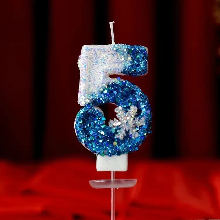 Bougie à gâteau flocon de neige, bougies d'anniversaire congelées, chiffres 0-9 pailletés, bleu, pri