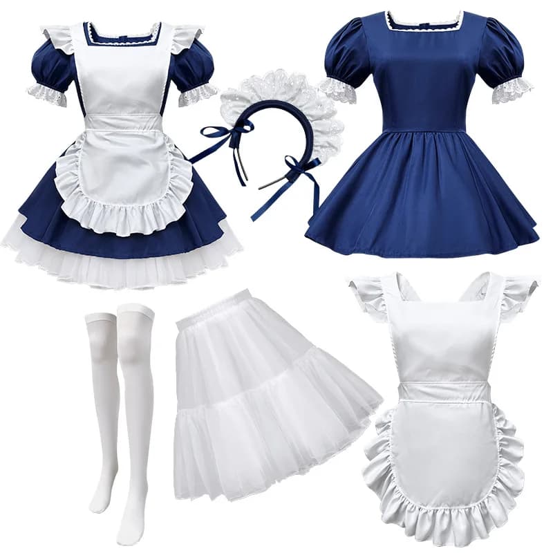Robe Lolita bleu foncé pour femmes, tenue de cosplay, tenue de jeu de rôle pour fête, spectacle sur