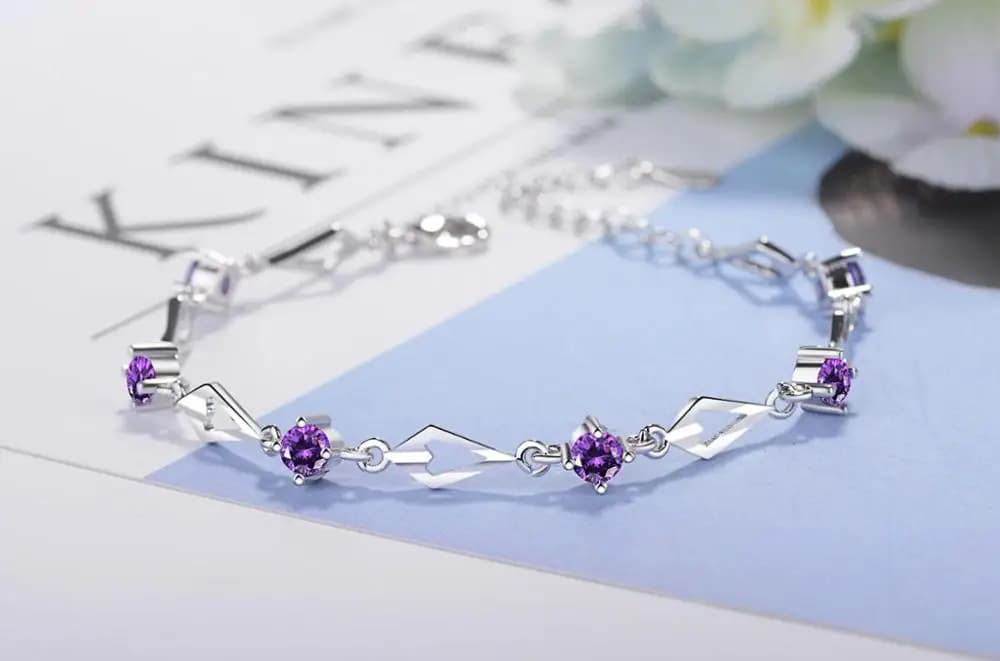 Bracelets en argent 925 pour femmes, bracelet tendance en argent sterling 925 avec améthyste, bracel